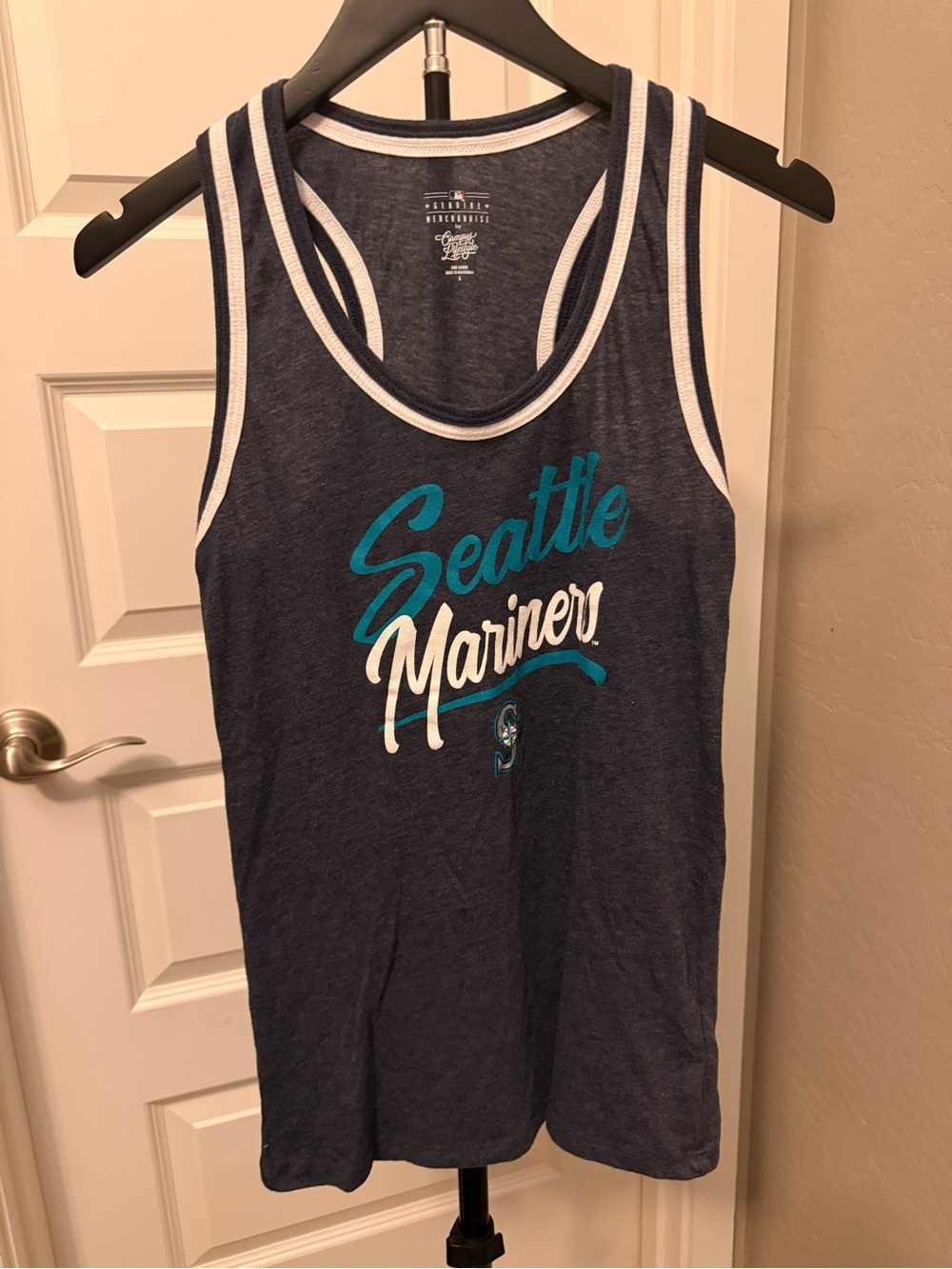47 Women's Seattle Mariners Navy Tank Top with Teal and White Script